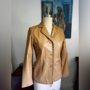 Tan Leather Button-Front Jacket